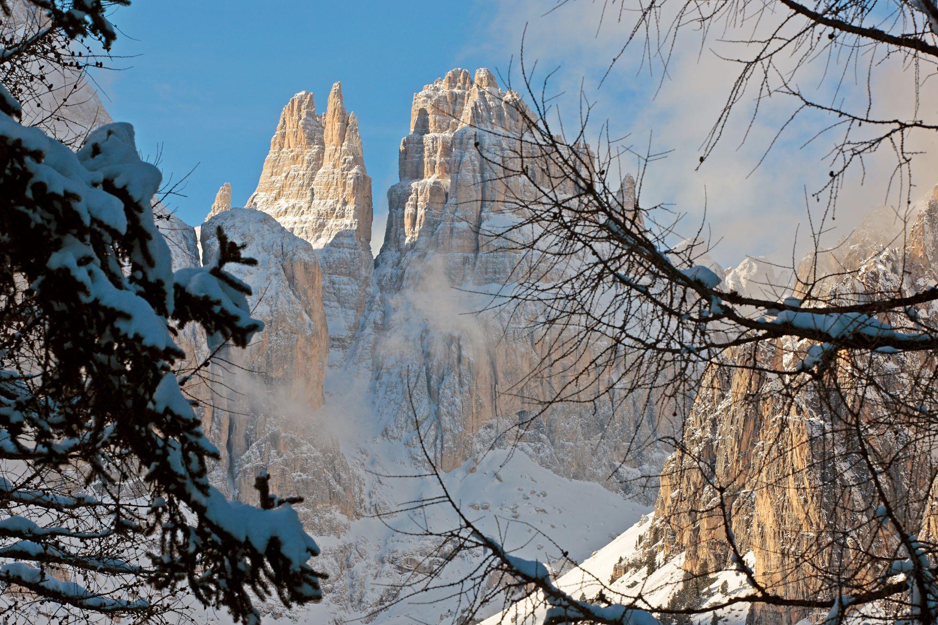 Views during winter walks in Val di Fassa