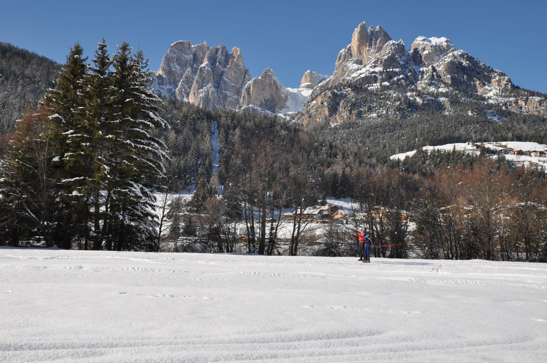 Cross-country skiing in Pozza di Fassa 50 metres from our apartments